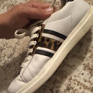 Tory Burch White and Black Sneakers with Leopard Detail